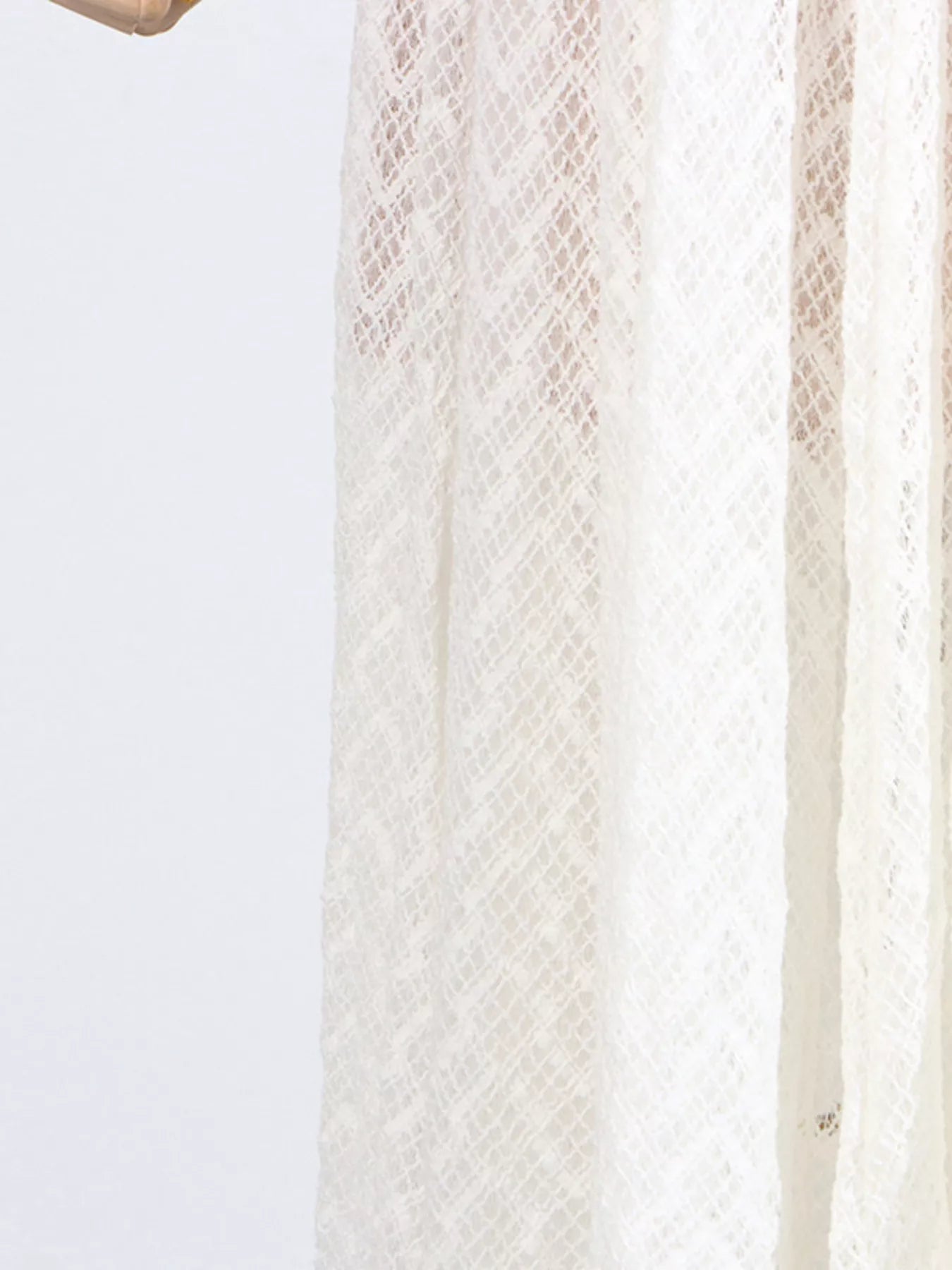 Cedar & Moore Lace Mock Neck Long Sleeve Maxi Dress in ivory lace fabric close-up