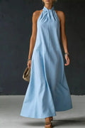 Cedar & Moore Halter Neck Sleeveless Maxi Dress in light blue by Trendsi with no slit