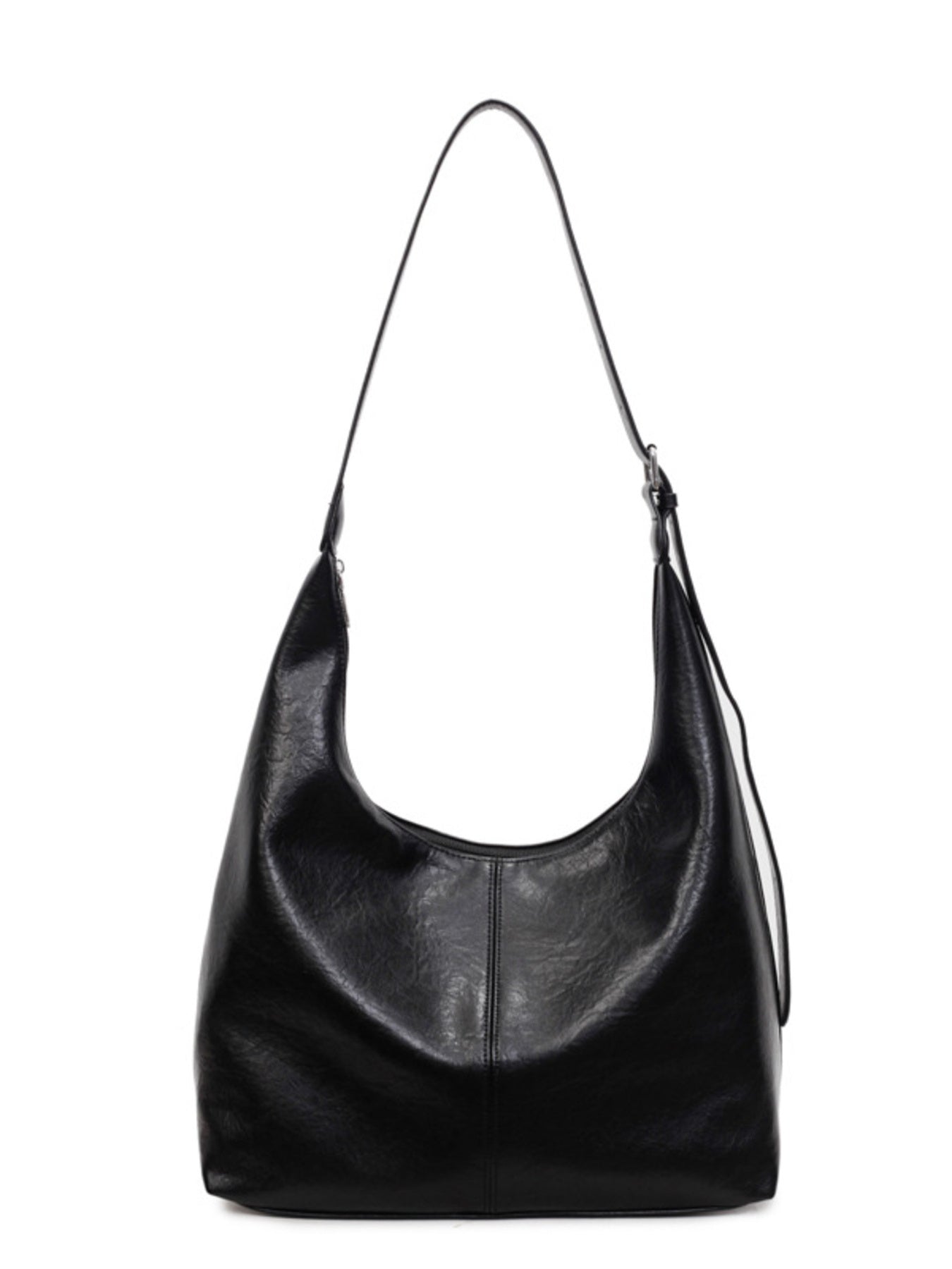 Adjustable Strap Shoulder Bag, black PU leather, large size