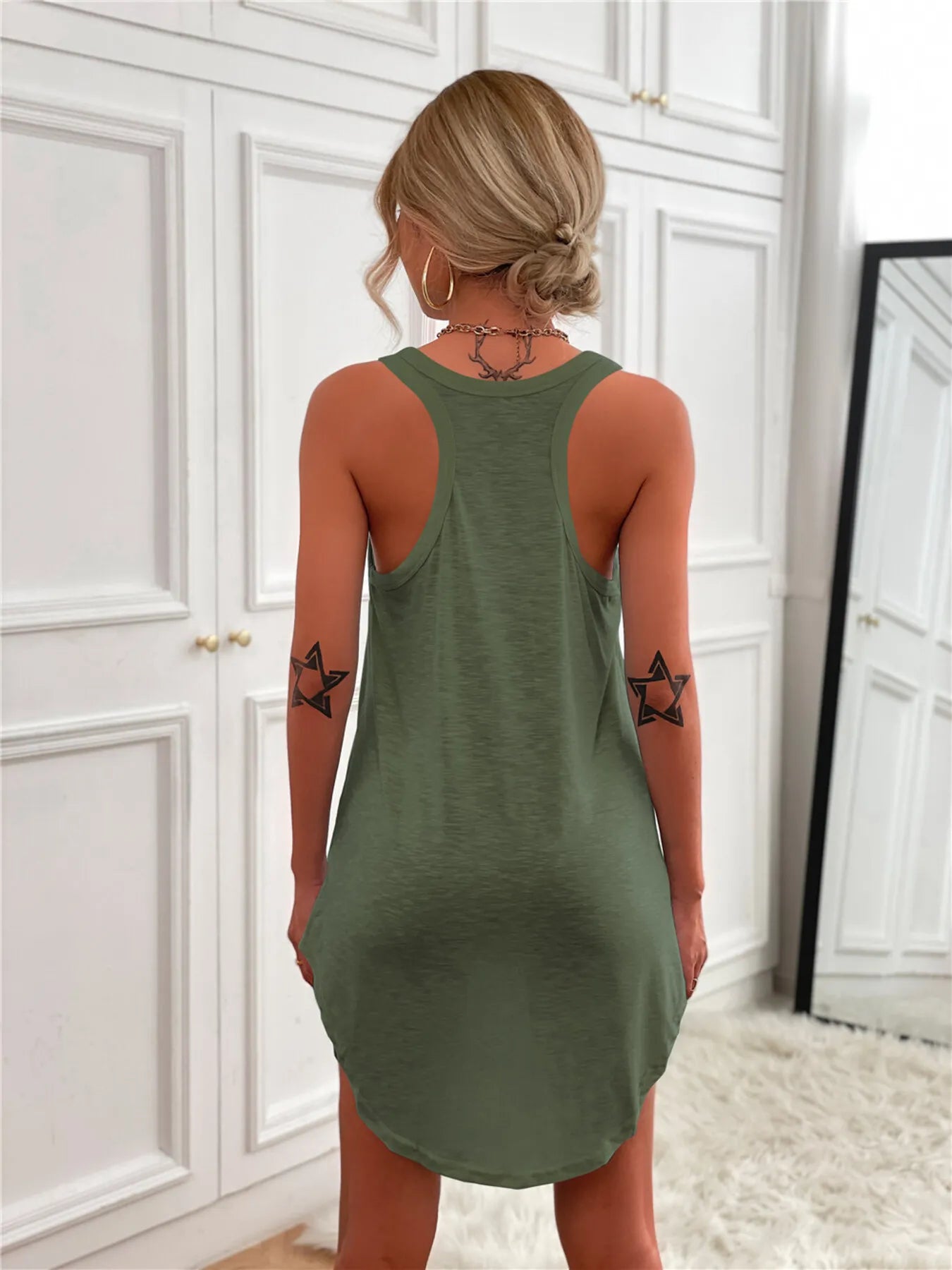 Casual Tank Mini Dress olive green with curved hem