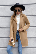 Camel long sleeve lapel blazer with button front and chest pocket, tailored fit