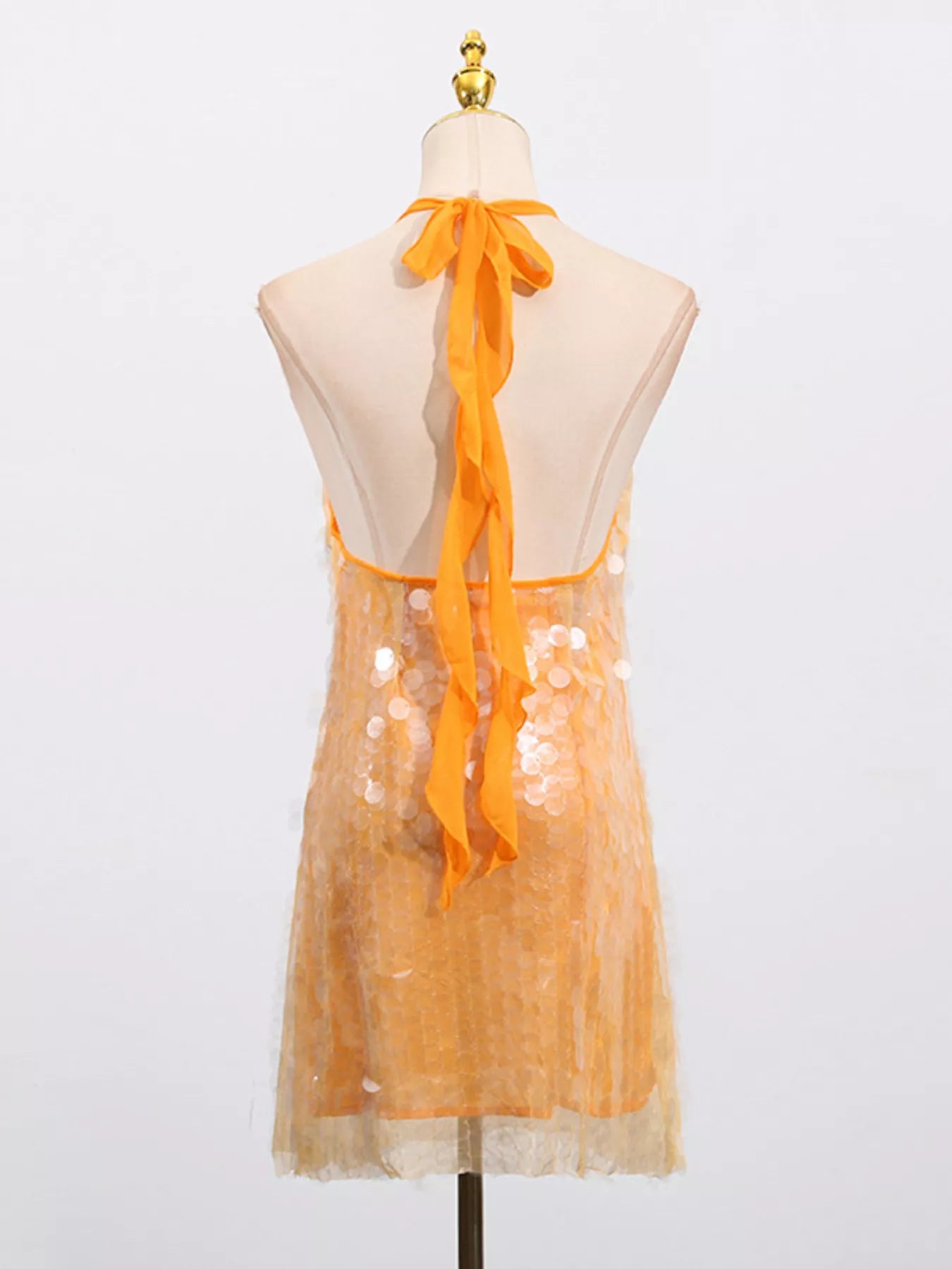 Cedar & Moore Sequin Halter Neck Mini Dress in orange with back tie by Trendsi