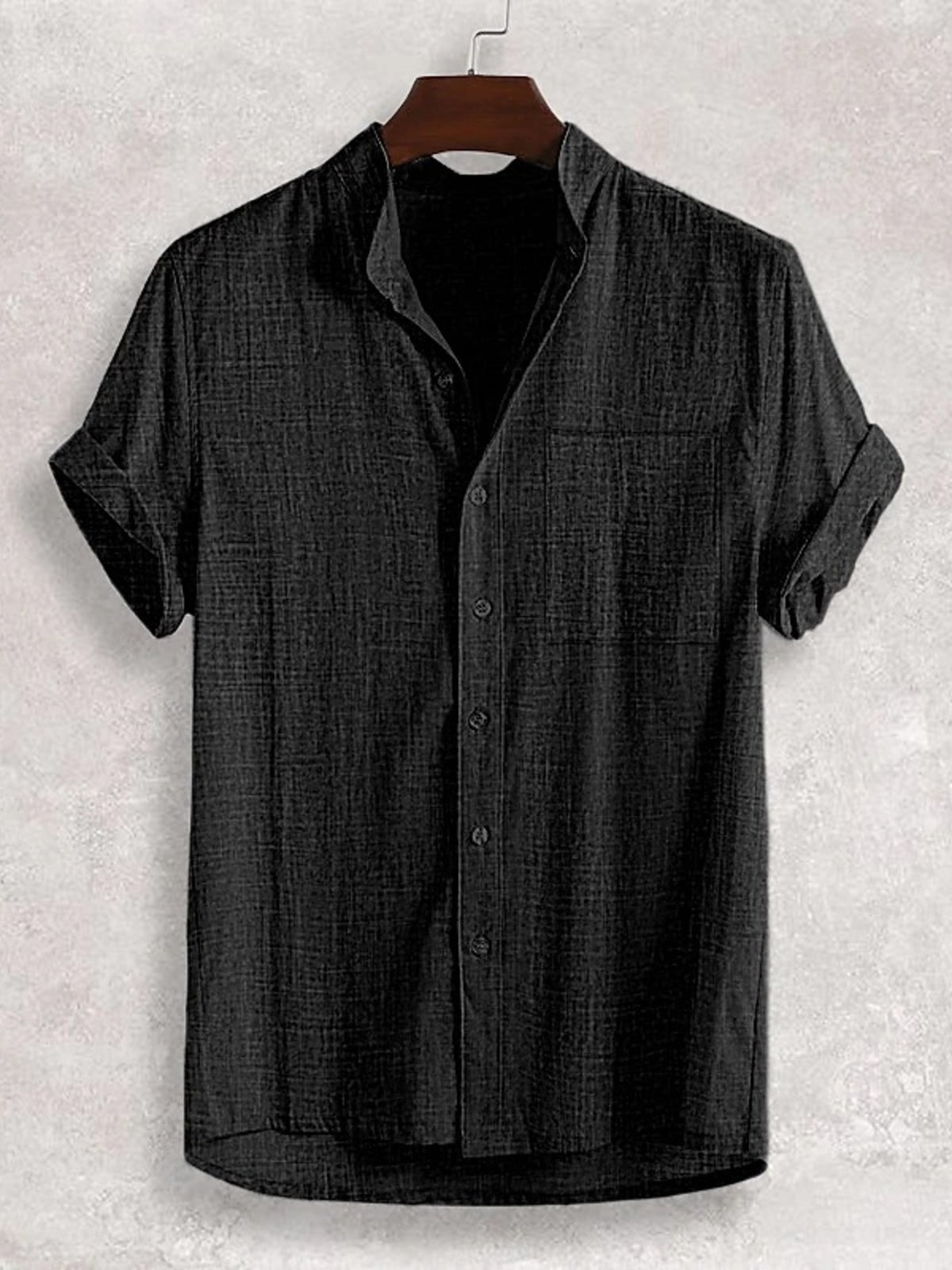 Men's short-sleeve button-up cotton shirt in black
