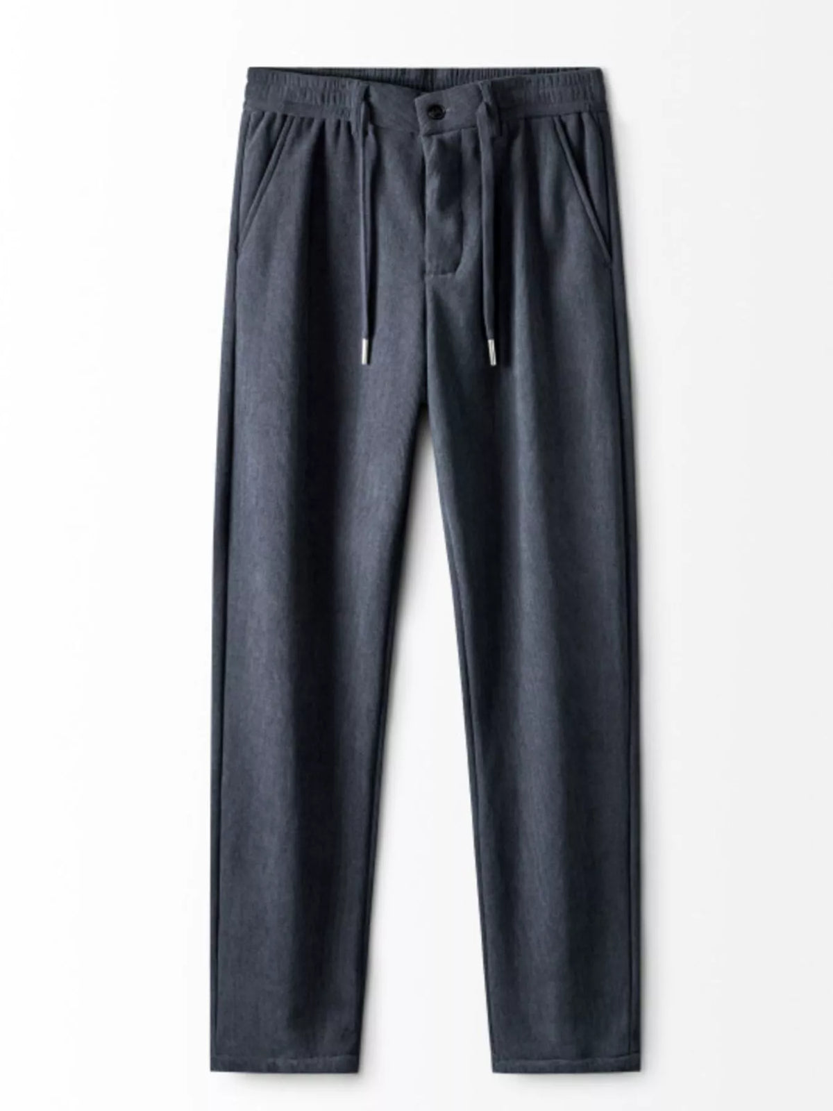 Dark corduroy drawstring relaxed-fit pants with elastic waistband