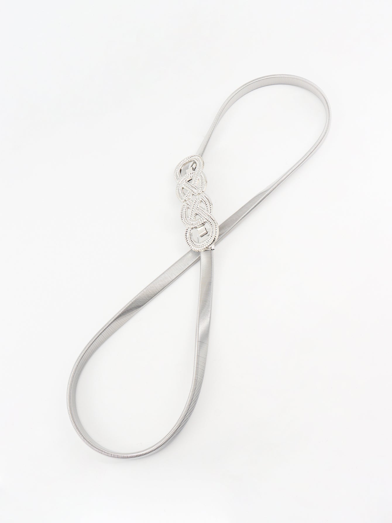 Silver metal belt with knot clasp, long strap loop style