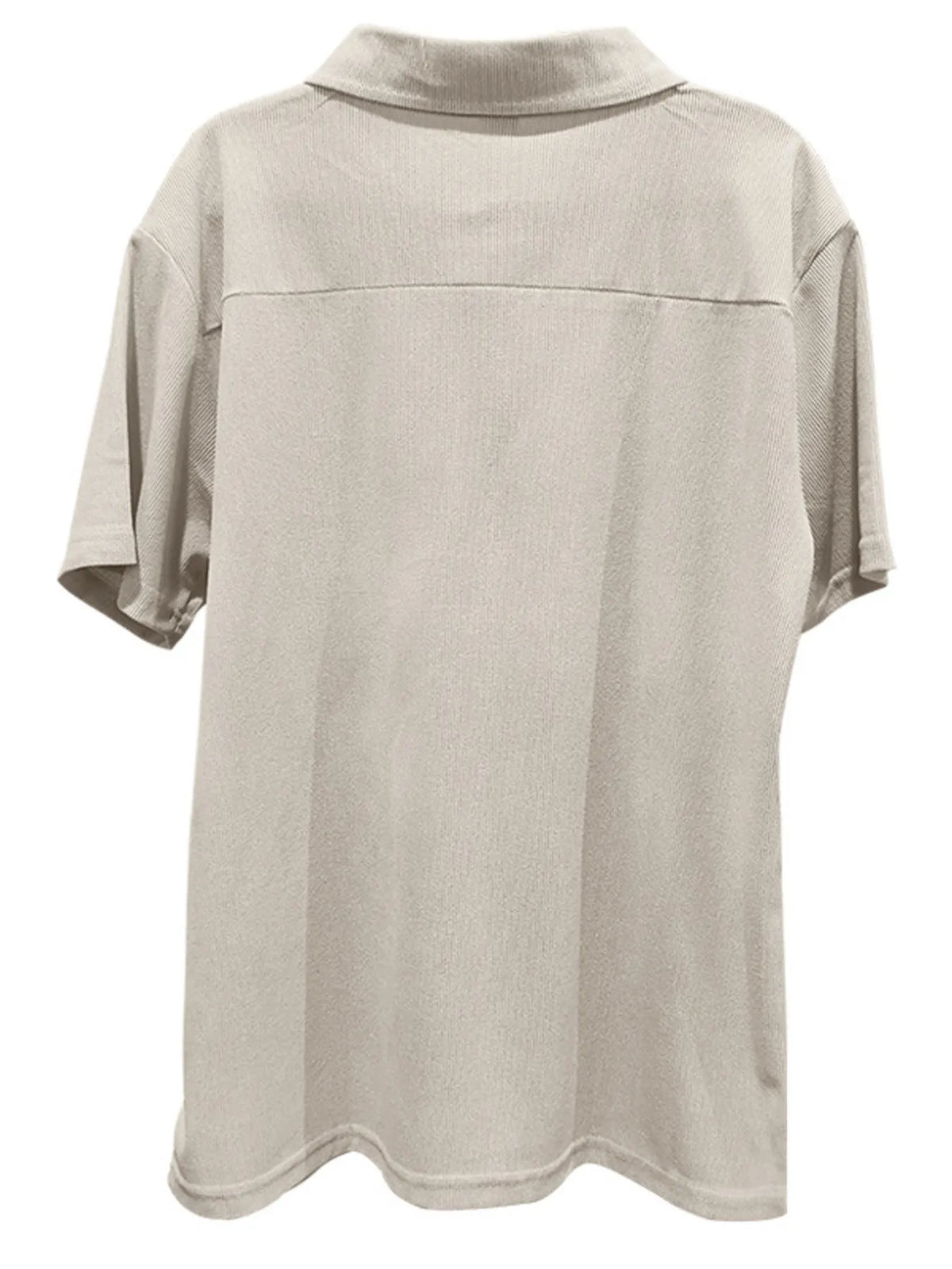 Light beige men’s quarter-zip polo with short sleeves