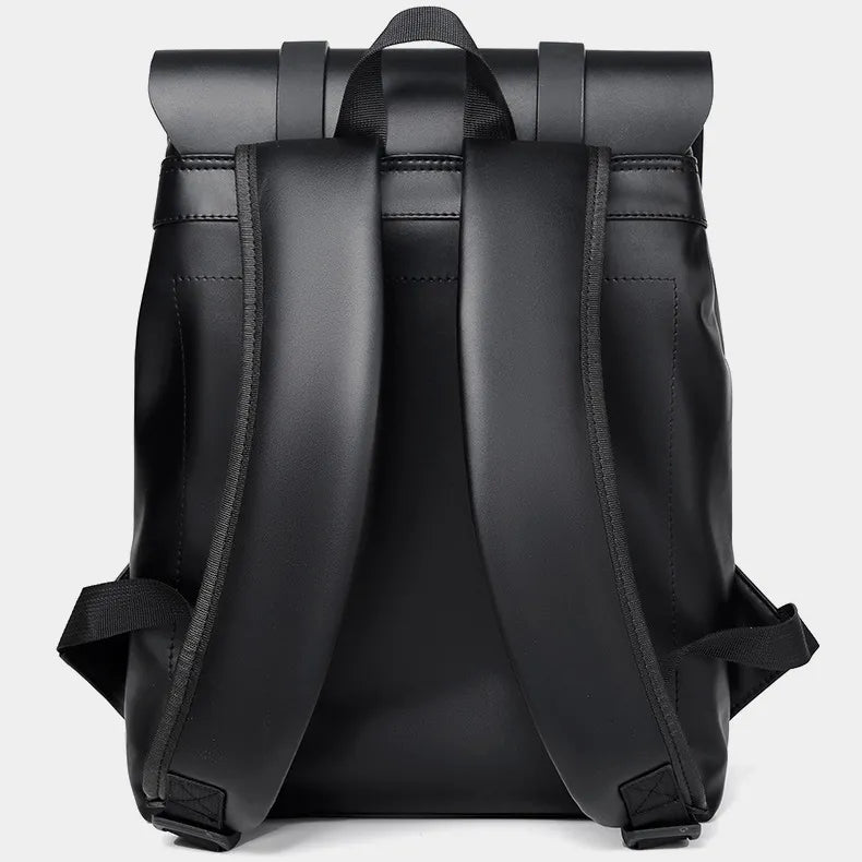Black PU leather backpack with wide back straps and top handle