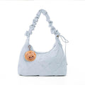 Ruched-Handle Shoulder Bag in light blue PU, Trendsi