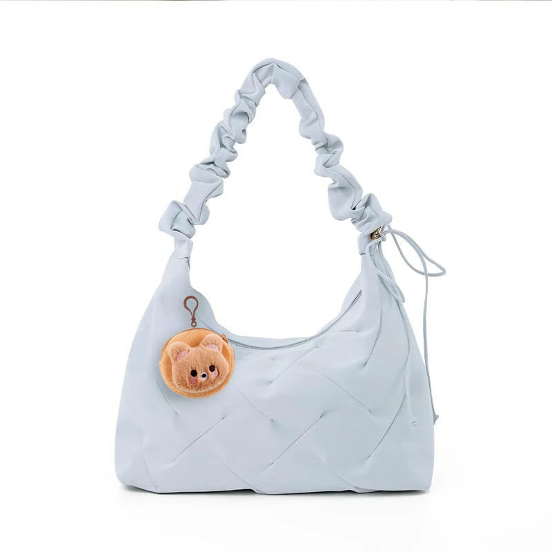 Ruched-Handle Shoulder Bag in light blue PU, Trendsi