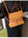 Cedar & Moore Suede leather backpack bag with belt decor, tan, medium size