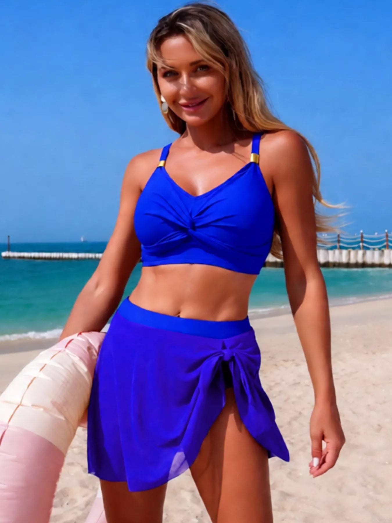 Twist Front Cami and Skort Swim Set by Trendsi, royal blue 2-piece swimsuit