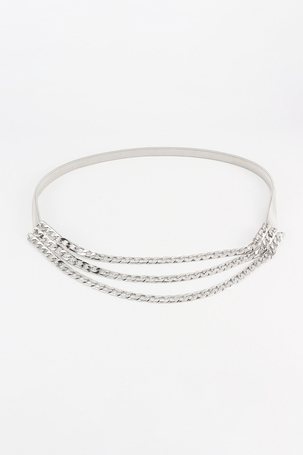Silver triple-layer chain belt with three interlinked chain rows