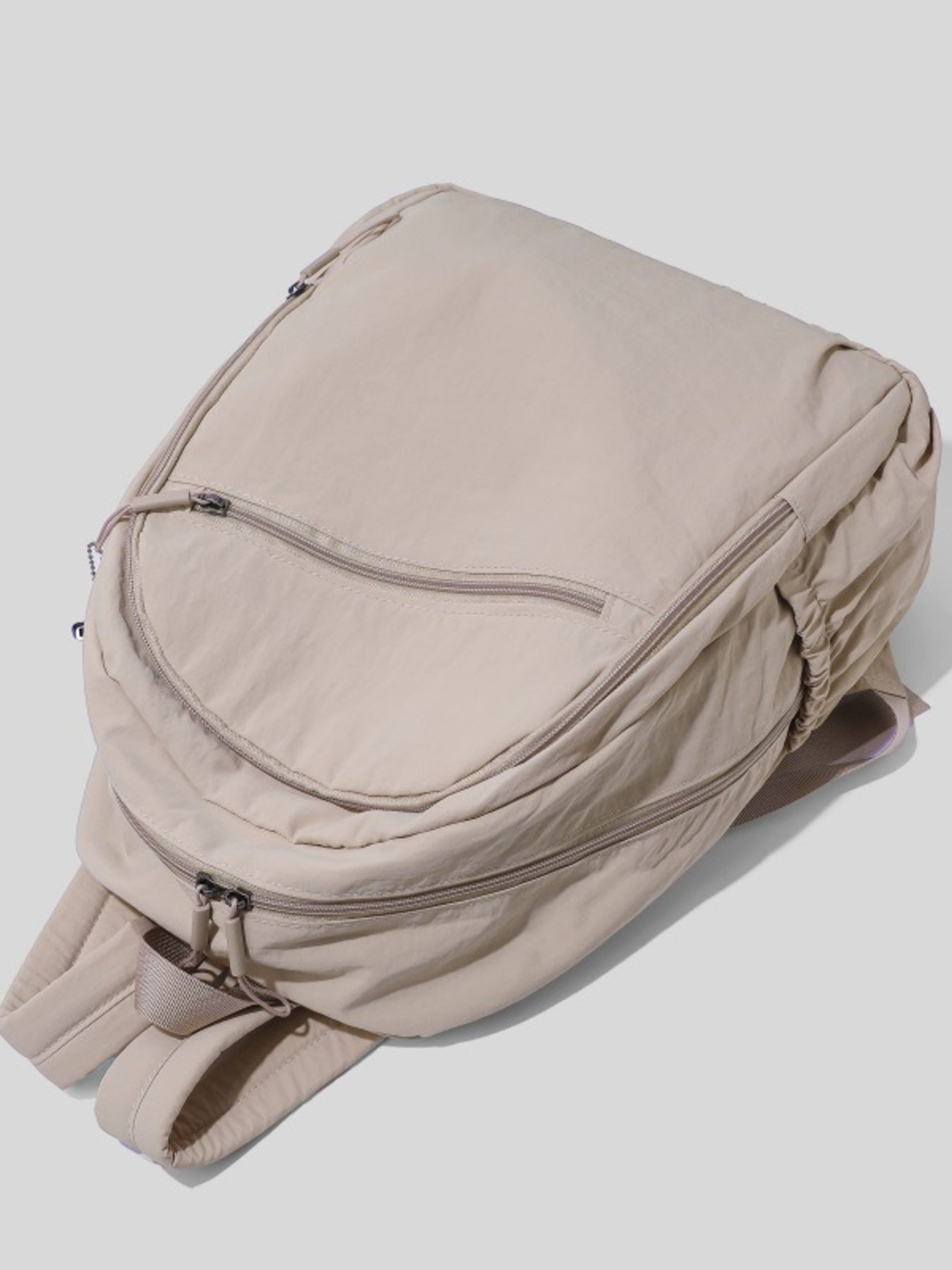 Cedar & Moore Lightweight casual backpack bag, beige nylon with multiple zip pockets, large size, Trendsi