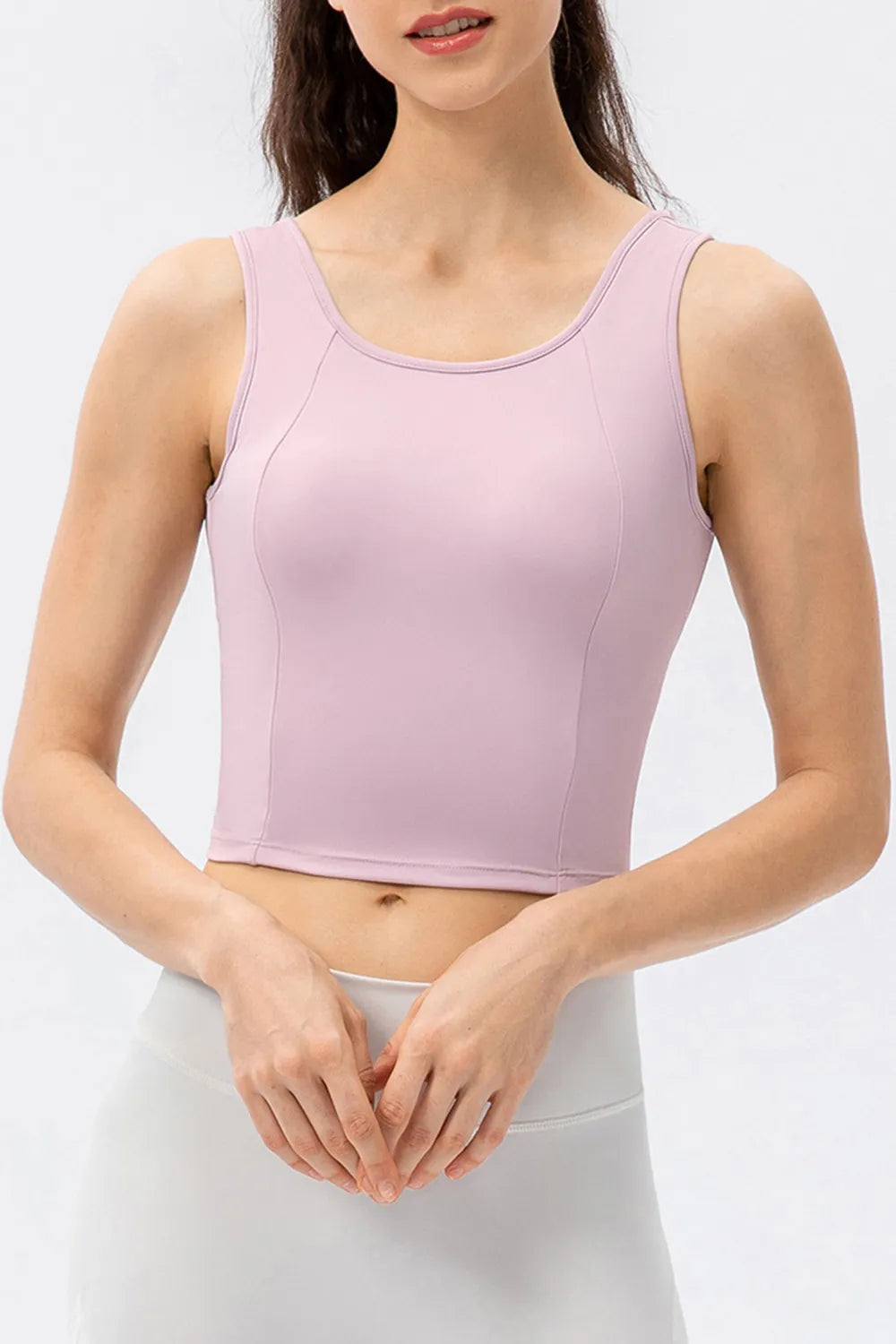 Lilac active tank top with wide straps and round neckline