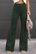 High-waist bootcut pants in dark green with front button and side pockets