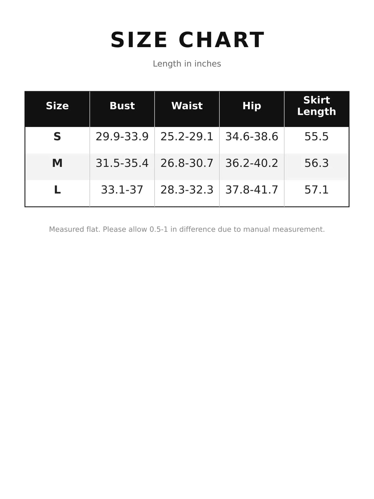 Size chart for elegant backless ruched evening maxi dress (length in inches)