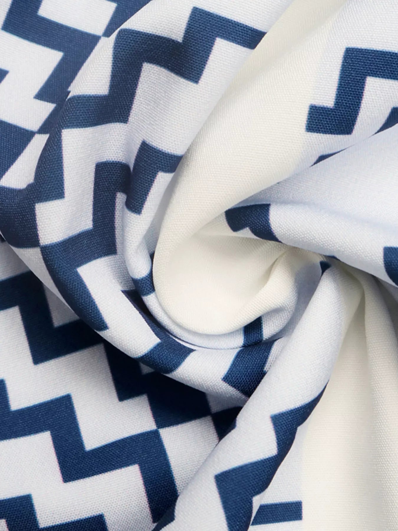 Cedar & Moore Striped print fabric in navy and white; close-up of geometric pattern.