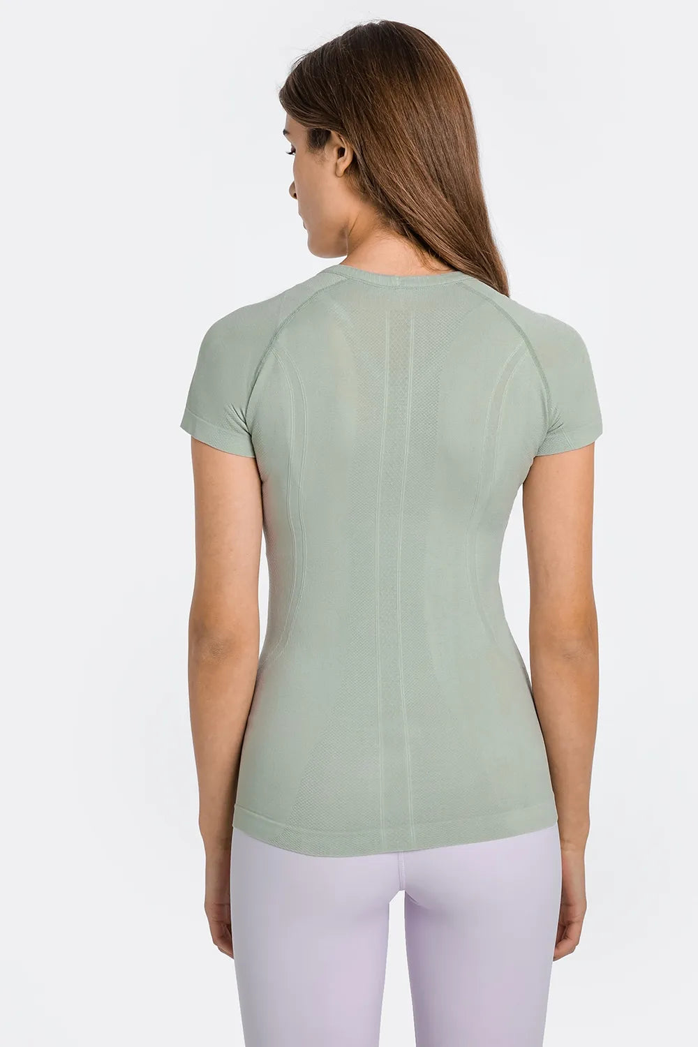 Round neck short-sleeve active t-shirt, sage green, back view