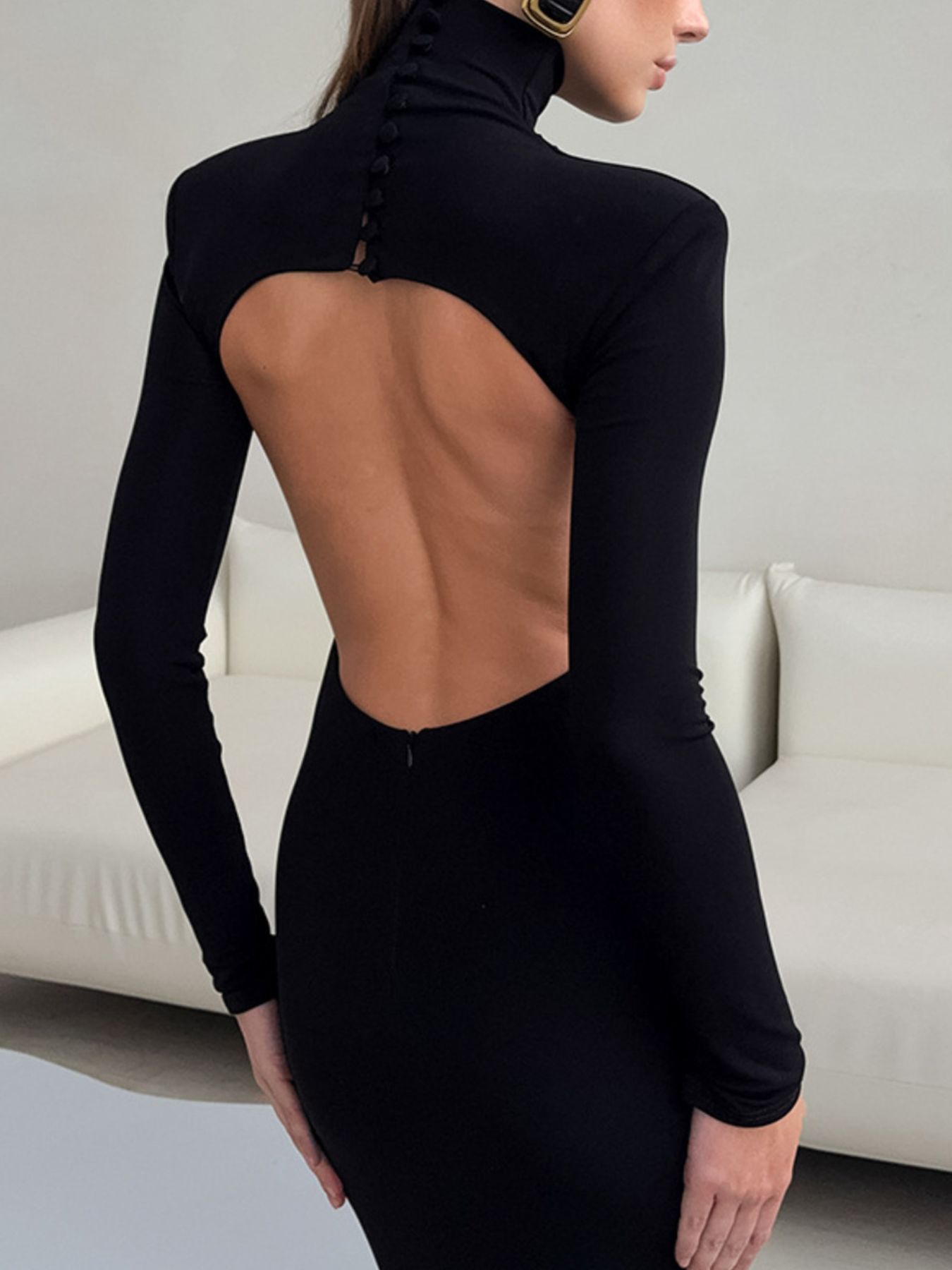 Backless Turtleneck Long Sleeve Bodycon Maxi Dress – Cedar & Moore
