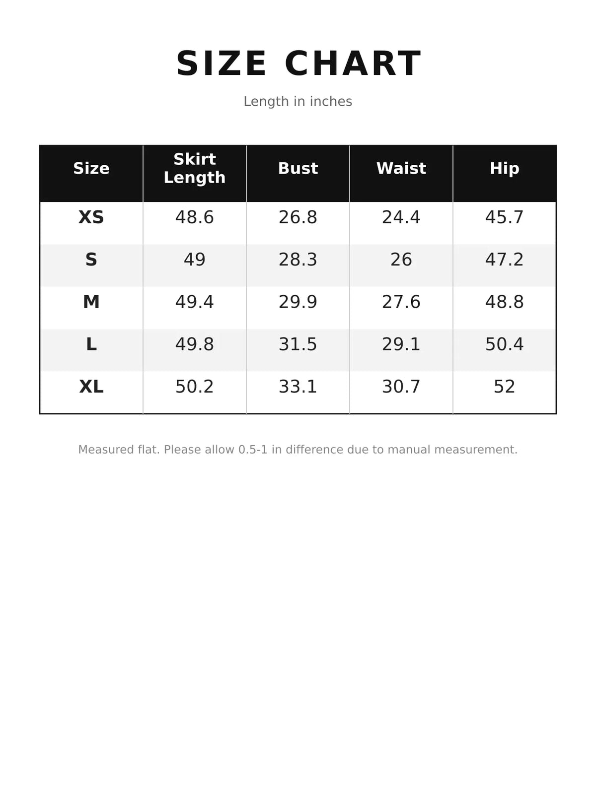 Size chart table for off-shoulder ruched sheer mesh maxi dress, lengths in inches