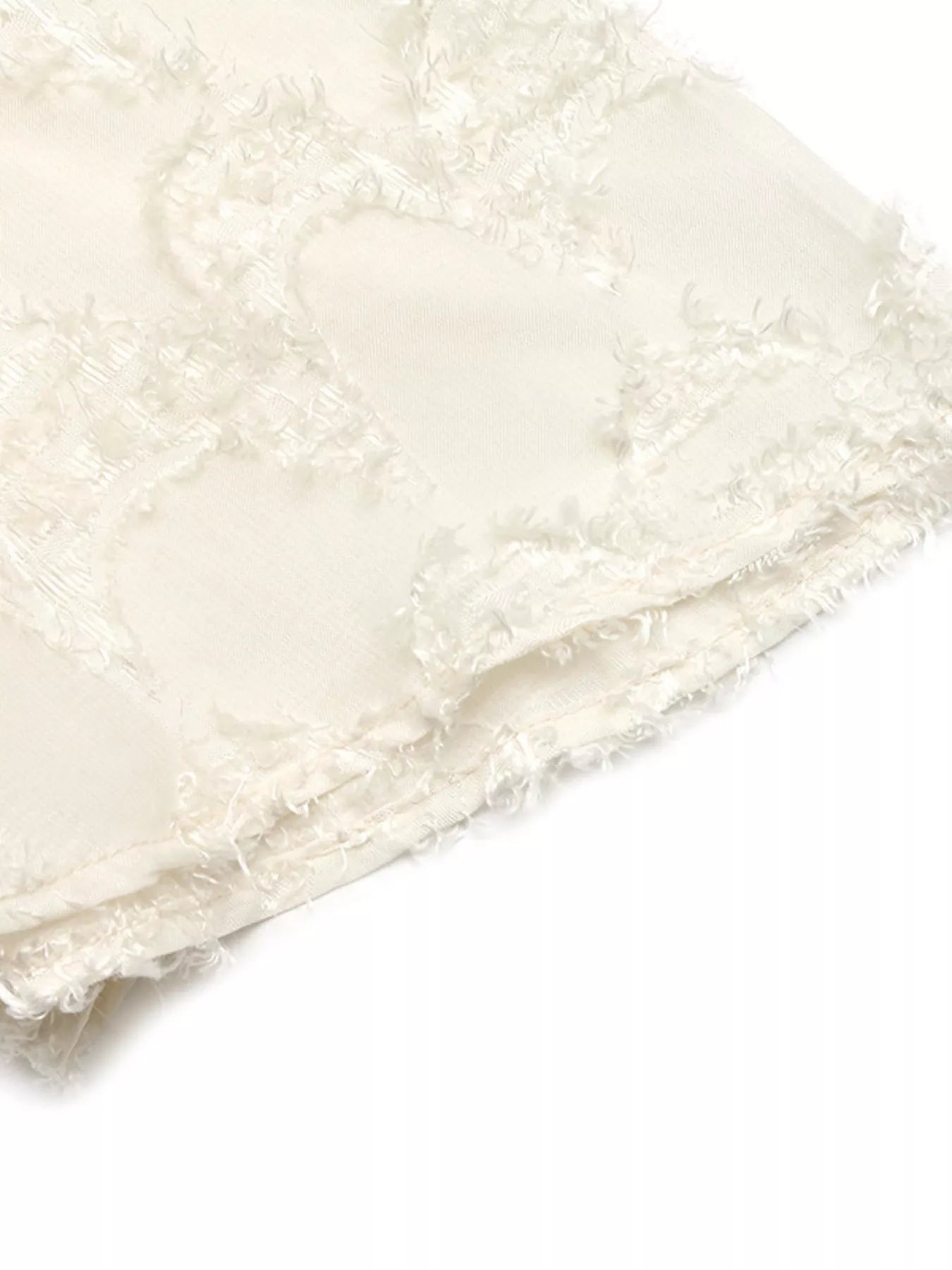 Cedar & Moore Textured V-Neck Mini Dress in ivory with lace fringe texture