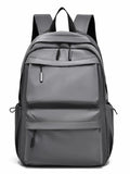 Gray multi-pocket backpack with front zip pockets and adjustable shoulder straps