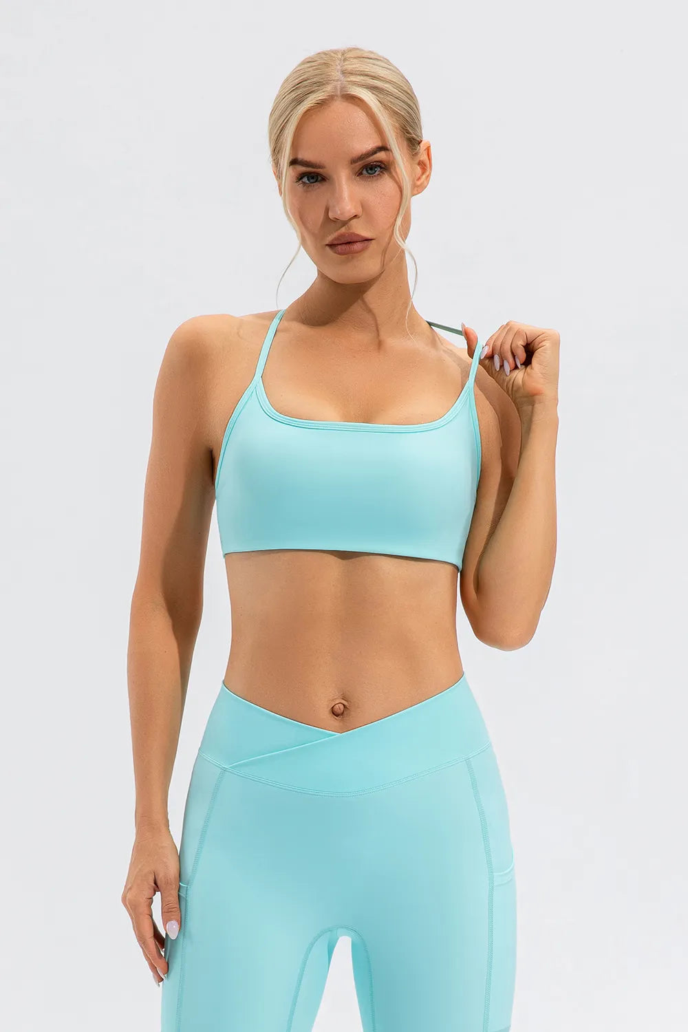 Aqua active cami with thin spaghetti straps and supportive square neckline