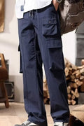 Men's relaxed fit cargo pants, dark blue with multi-pocket cargo styling