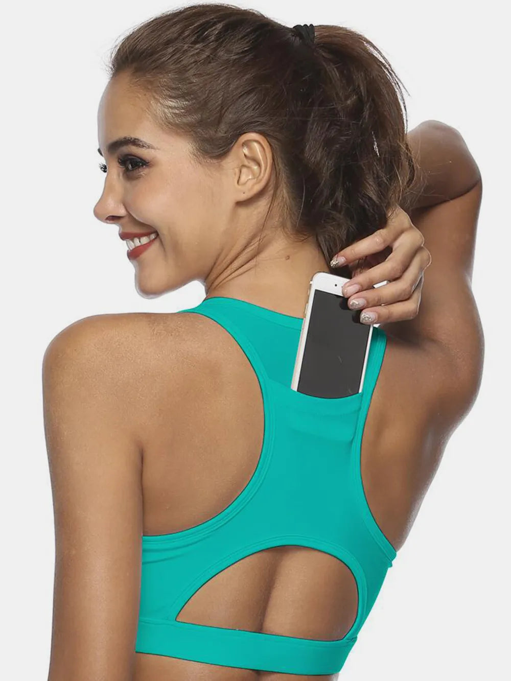Teal cutout scoop neck active tank, racerback with large back cutout