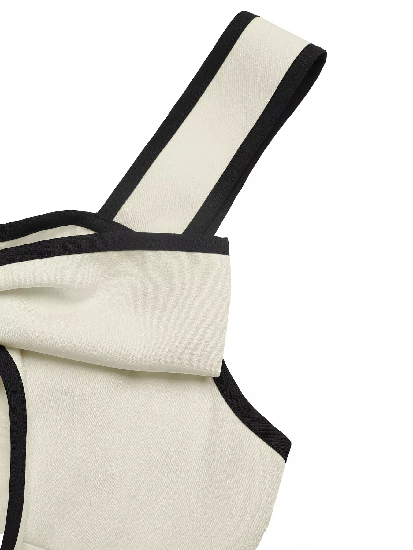 Cedar & Moore Bowknot Trim A-Line Midi Dress cream with black edging and bow accents