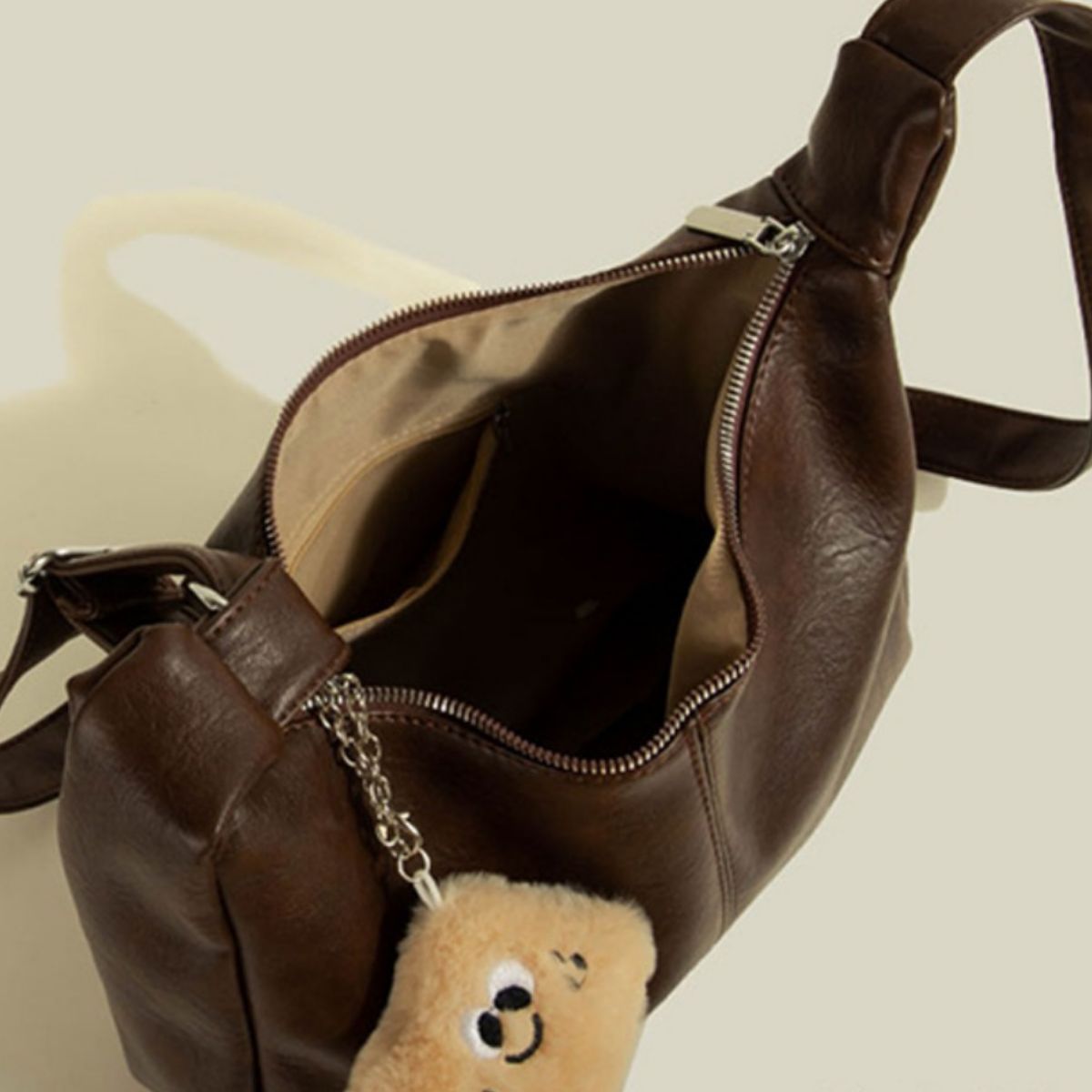 Adjustable Strap Shoulder Bag brown PU leather