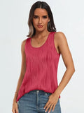 Strawberry pink wide-strap tank with round neck and vertical wavy texture