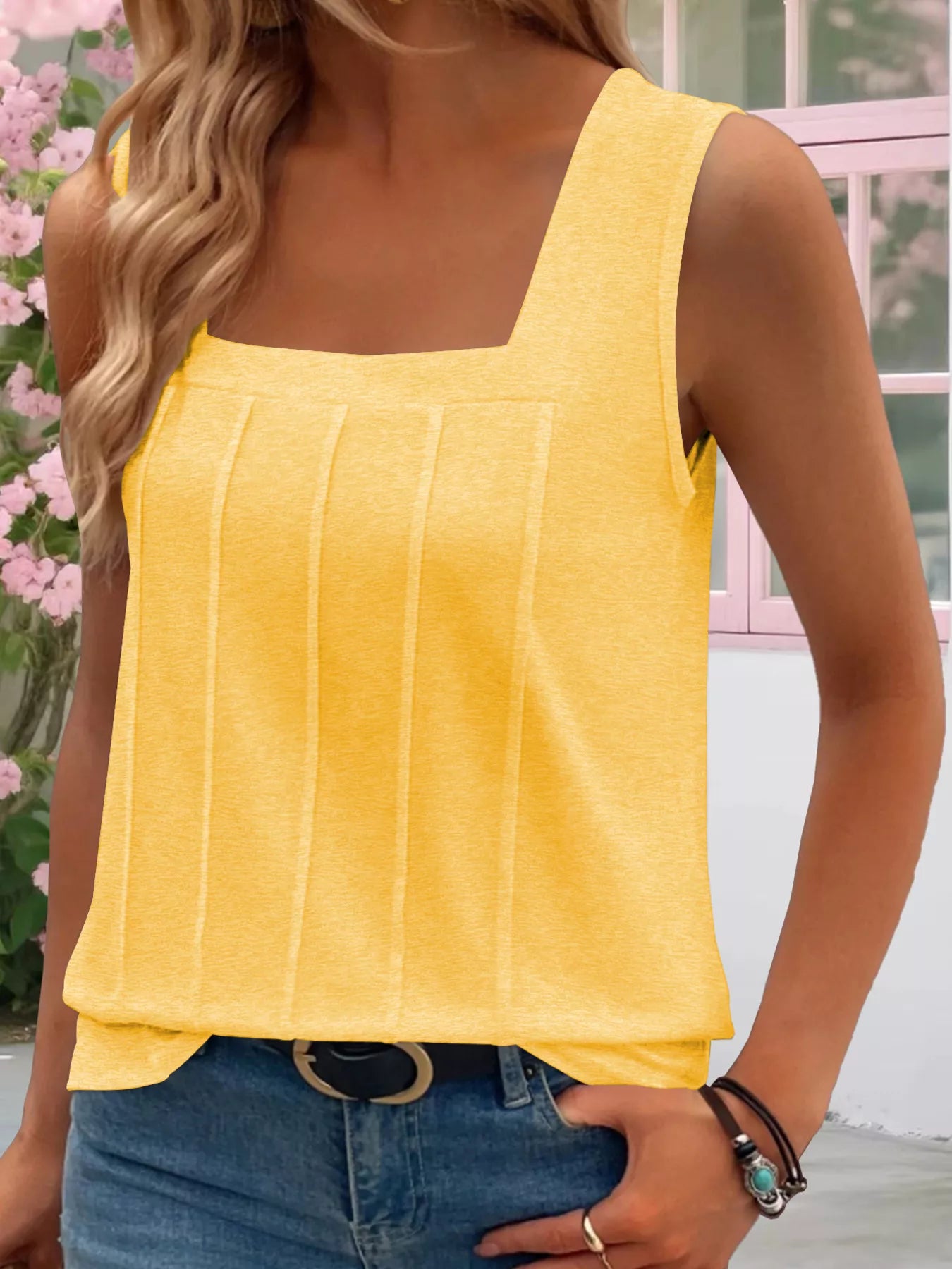 Cedar & Moore Square Neck Tank Top, yellow color, basic style, Trendsi