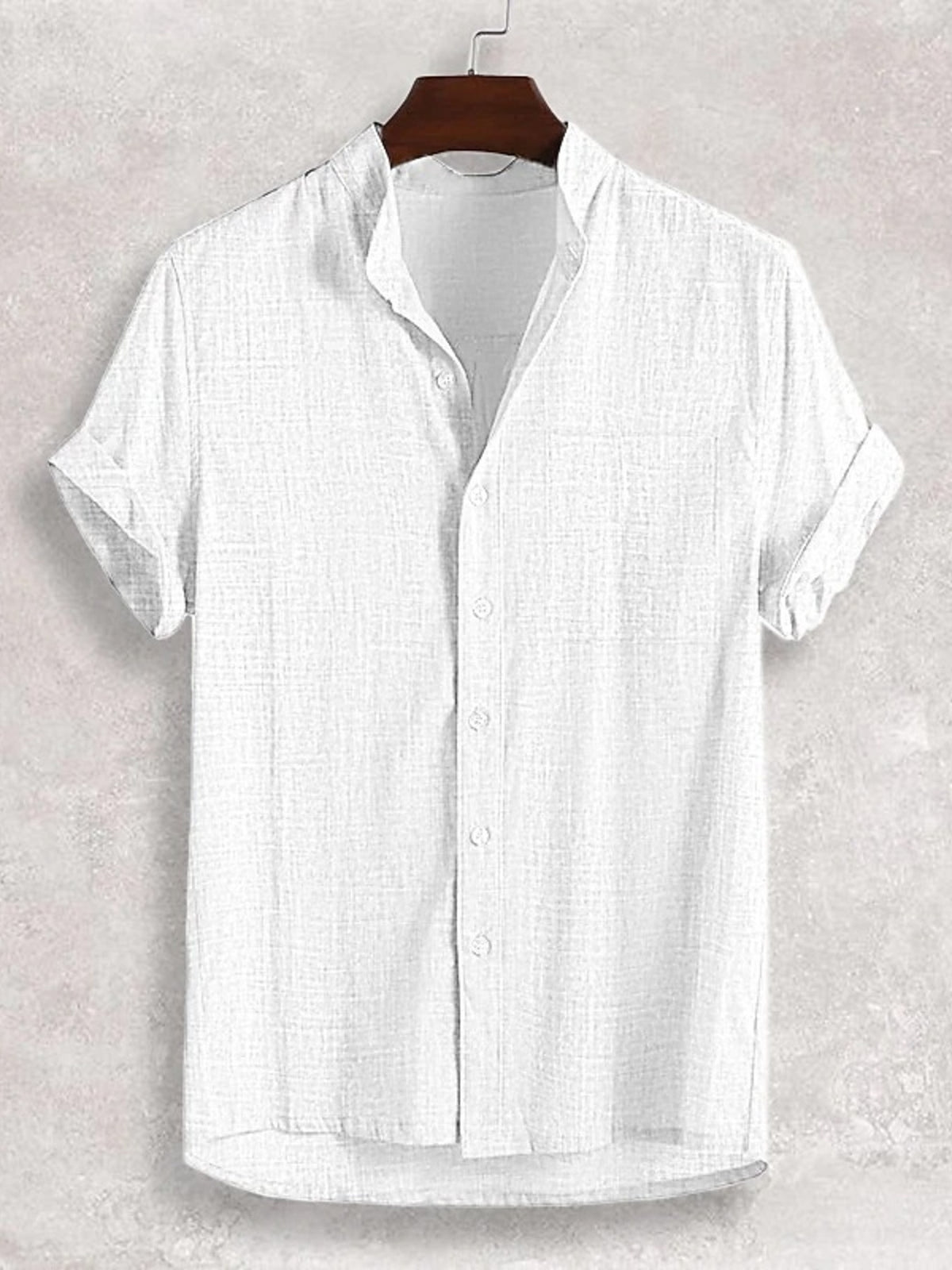 Men's short-sleeve button-up cotton shirt in white