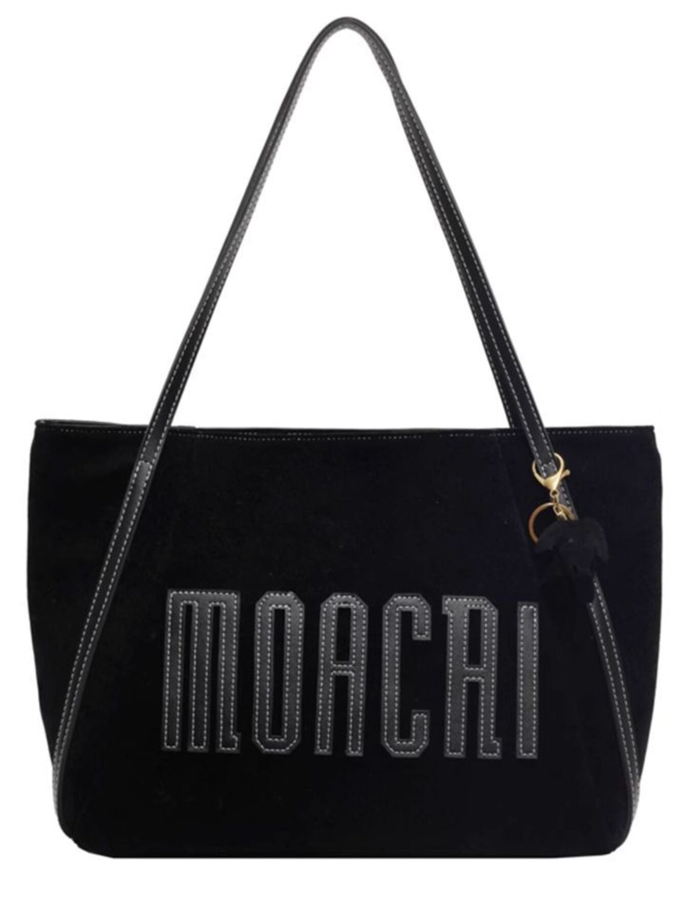 Casual Letter Shoulder Bag, black with MOACHI lettering, medium size, shoulder strap.