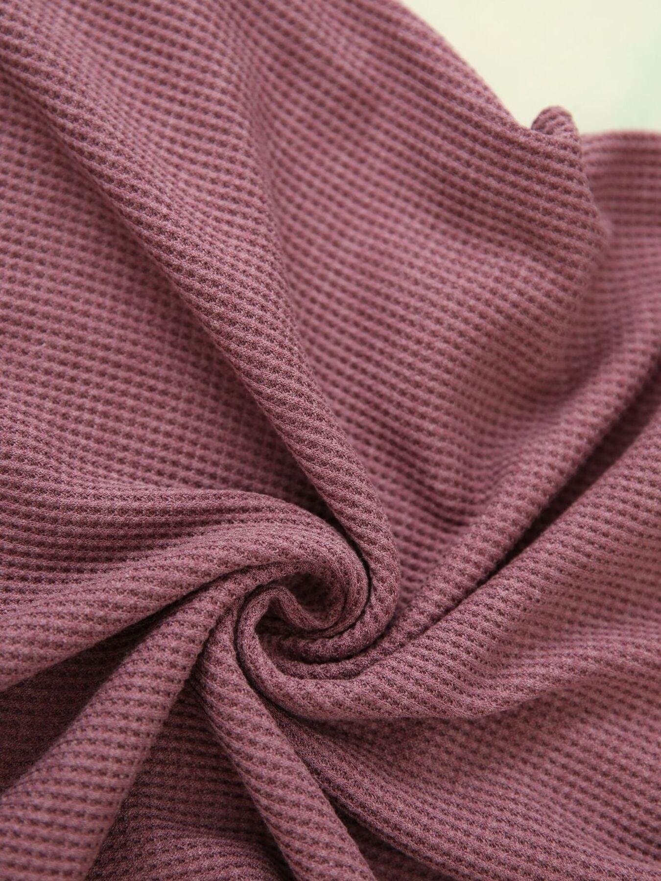 Cedar & Moore Waffle Knit Long Sleeve T-Shirt fabric close-up in mauve, textured waffle weave