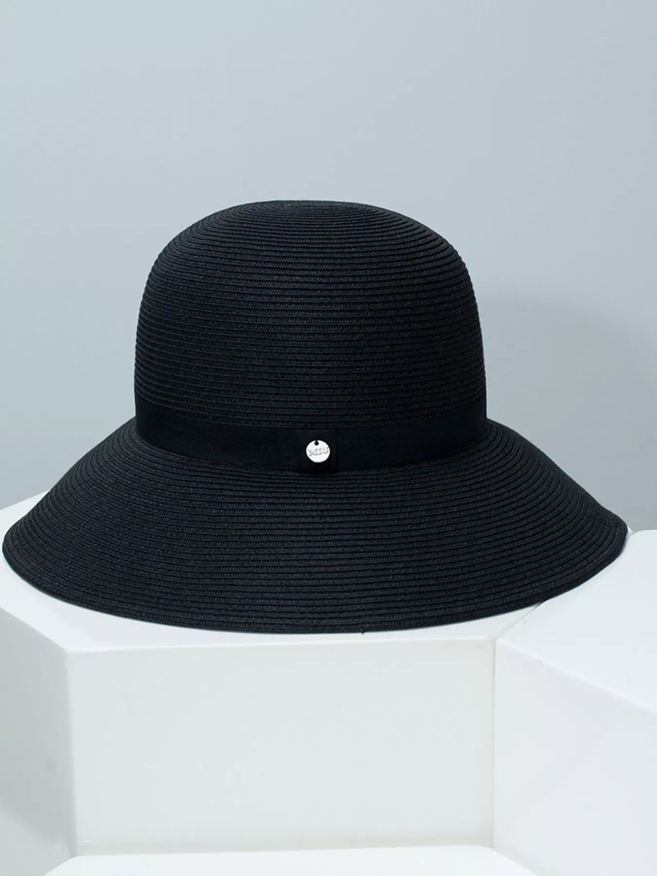 Cedar & Moore straw sun hat with ribbon, black, wide-brim, 1-piece, Trendsi