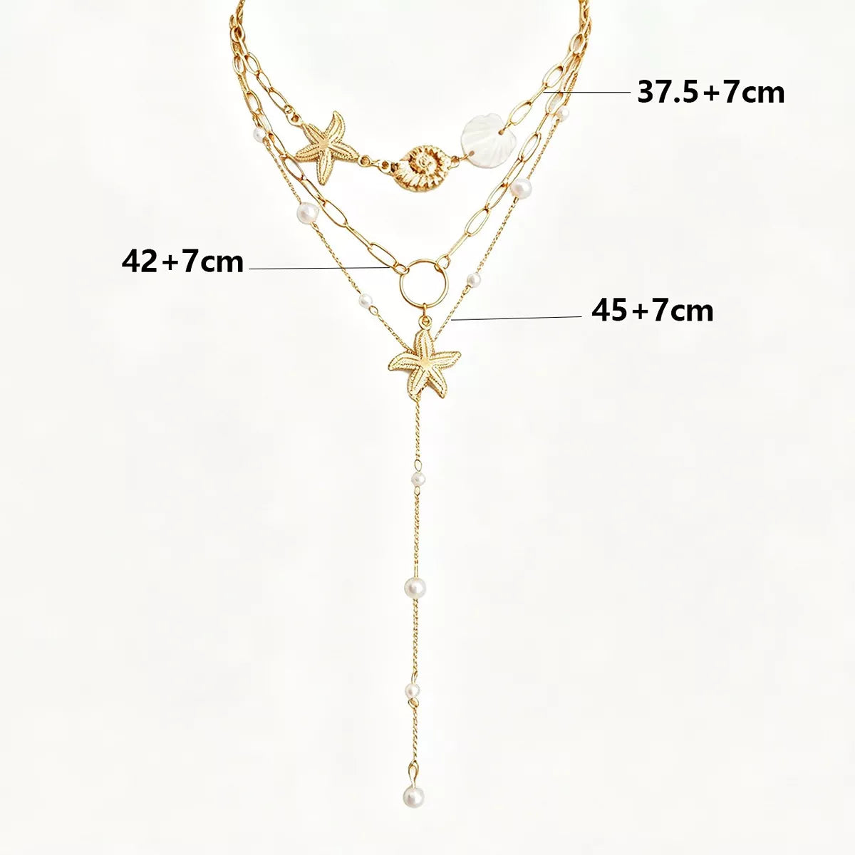Gold starfish necklace length 42+7cm and 45+7cm adjustable chain