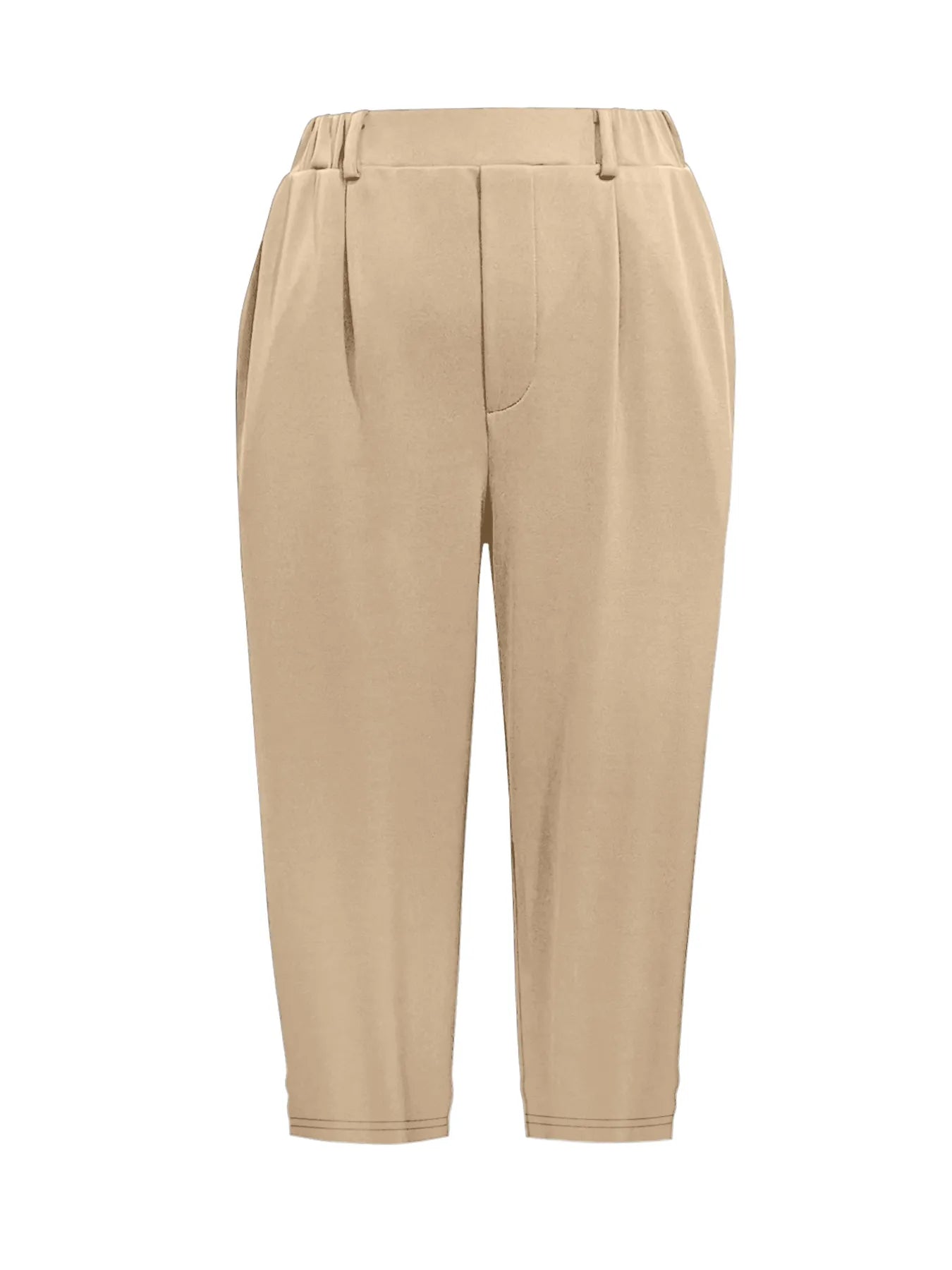 Pleated detail pants with pockets, beige-tan, cropped ankle length