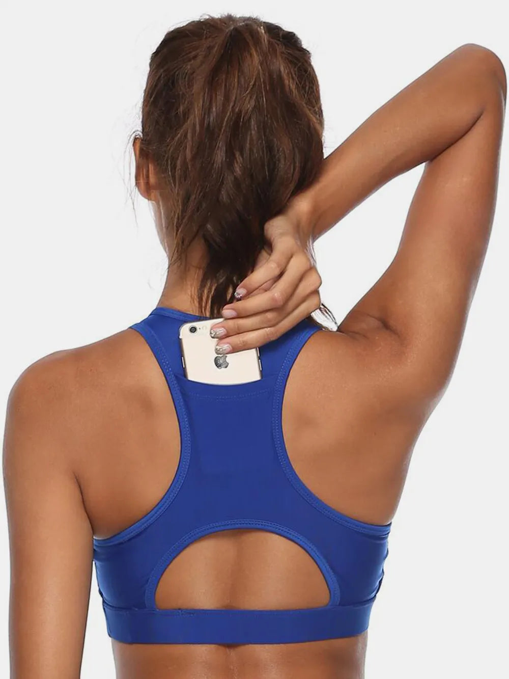 Blue cutout scoop neck active tank, racerback with back cutout and keyhole