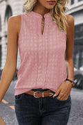 Dusty pink notched sleeveless blouse with keyhole neckline