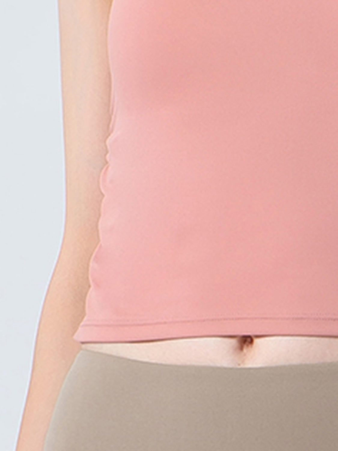 Ruched sports cami in dusty pink, sleeveless with vertical side ruching