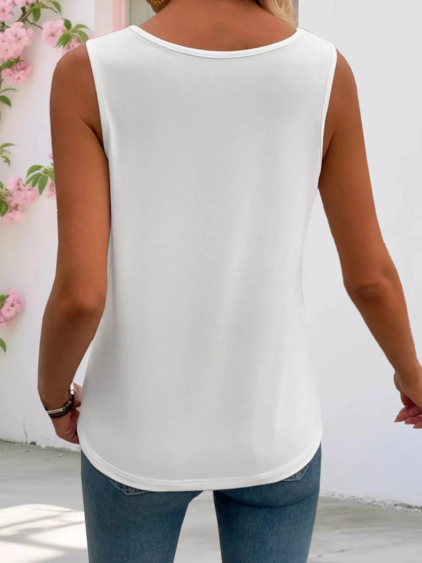 Cedar & Moore Square-neck white sleeveless tank top back view