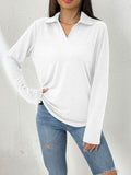 Cedar & Moore white collared neck long sleeve T-shirt with front pocket