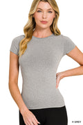 Cedar & Moore Zenana seamless crew neck tee in heather gray, women's short-sleeve top