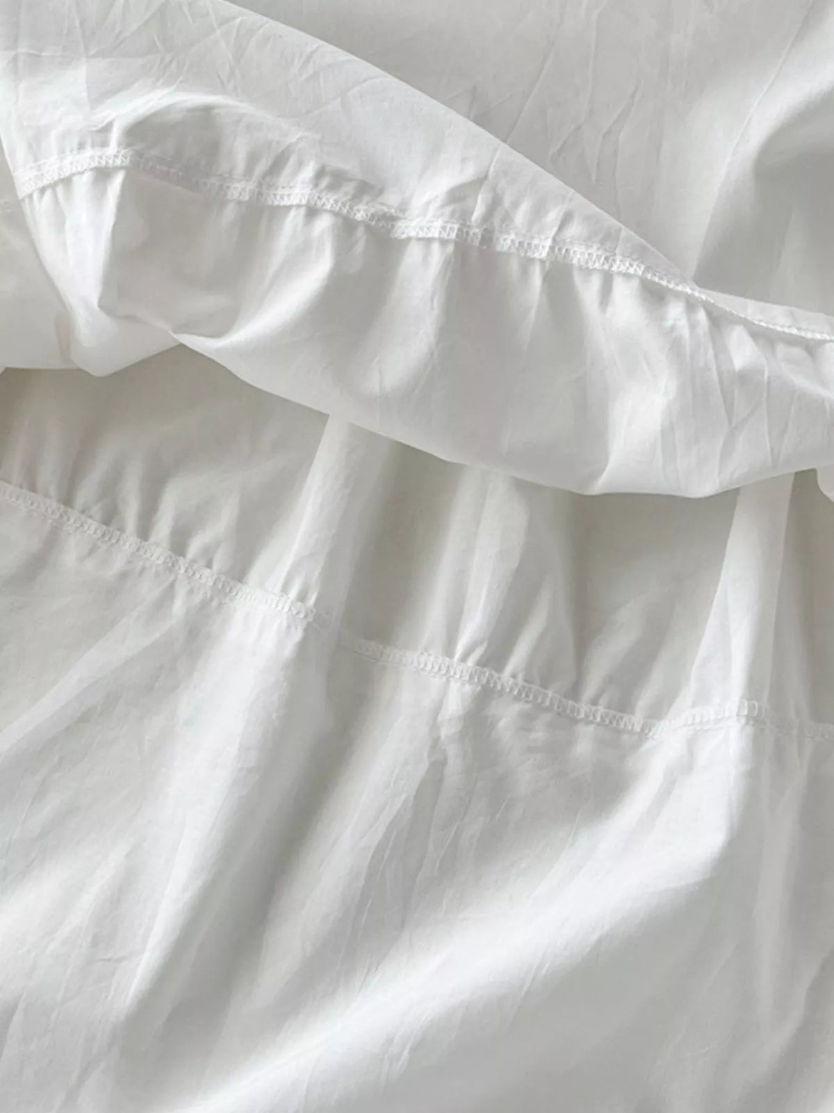 White cotton maxi dress tiered skirt with gathered bands and soft drape