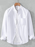 White men's plus-size button-up long-sleeve shirt with chest pocket, front view