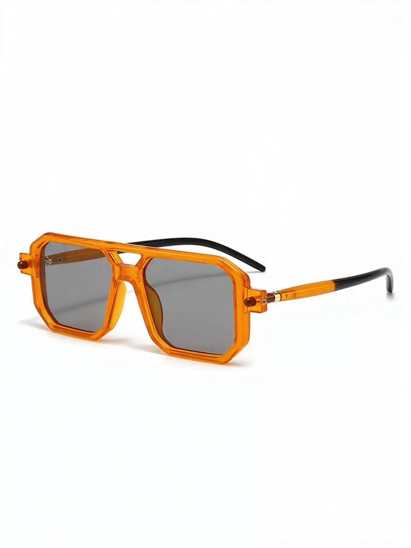 Cedar & Moore Square frame sunglasses, orange translucent frame, gray lenses, Trendsi, 1 pair