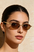 Cedar & Moore Vintage Oval Sunglasses by Trendsi, gold-tone metal frame with brown lenses