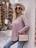Square-neck long sleeve T-shirt, dusty pink, front view with long sleeves
